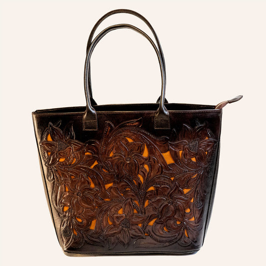 Bag-Two-Tone Carved Leather Bag